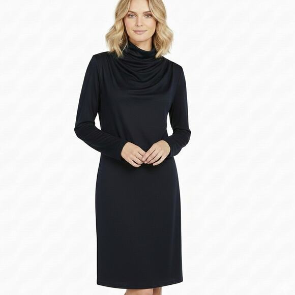 Lilli Diamond Vintage '60s Black Cowl Mock Neck Jerset Dress Size M - Picture 7 of 7